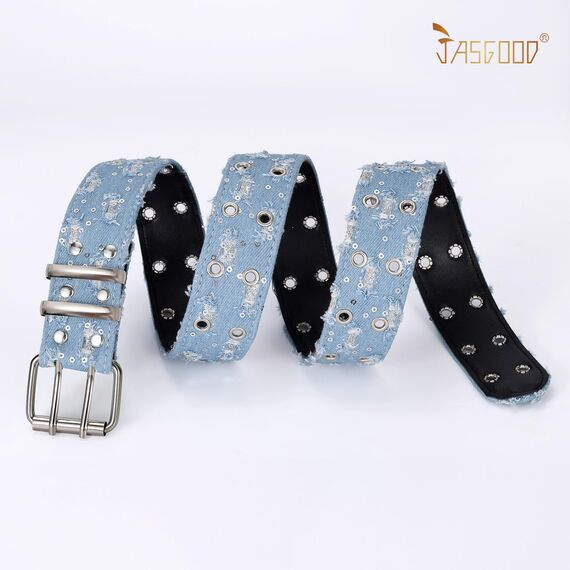JasGood Punk Gürtel Nietengürtel Damen und Herren Doppelloch Gürtel mit Punk Style CosplayGürtel Hip Hop RockGürtel für Oder Gothic-Outfits