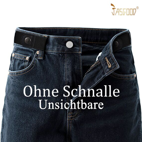 JasGood 2 Stück Gürtel Ohne Schnalle,Elastischer Unsichtbarer Gürtel, Dehnbarer Stretchgürtel für Damen und Herren,Justierbar Schnallenfreier Gurtel Für Jeans Hosen
