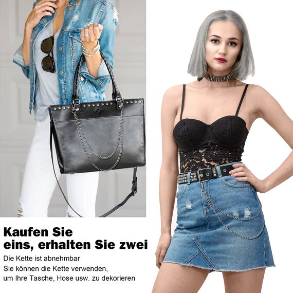 WHIPPY Nietengürtel Leder Metall Punk Rock Nietengürtel für Damen/Herren Punk-Ledergürtel mit abnehmbarer kette Gotischer Gürtel
