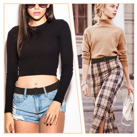 Cobee Unsichtbarer Damengürtel, verstellbarer elastischer Gürtel mit flacher Schnalle, kein sichtbarer Taillengürtel für Jeans, Hosen, Kleider (Kaffee)