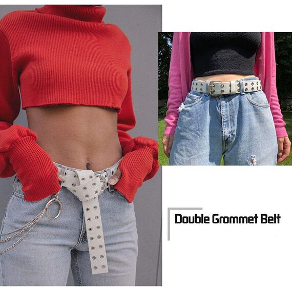 JASGOOD Punk Gürtel Nietengürtel Damen und Herren Doppelloch Gürtel mit Punk Style CosplayGürtel Hip Hop RockGürtel für Oder Gothic-Outfits