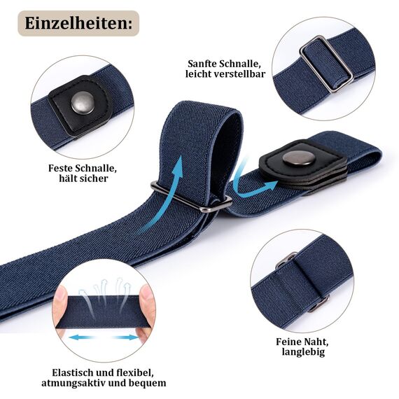 JasGood 2 Stück Gürtel Ohne Schnalle,Elastischer Unsichtbarer Gürtel, Dehnbarer Stretchgürtel für Damen und Herren,Justierbar Schnallenfreier Gurtel Für Jeans Hosen