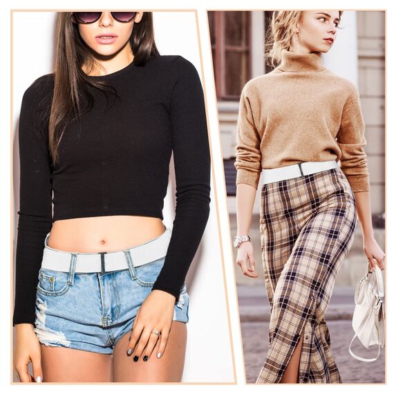 Cobee Unsichtbarer Damengürtel, verstellbarer elastischer Gürtel mit flacher Schnalle, kein sichtbarer Taillengürtel für Jeans, Hosen, Kleider (Weiss)