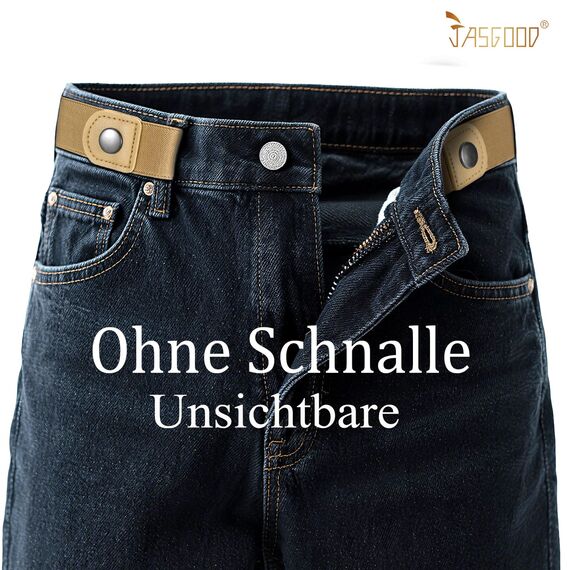 JasGood 2 Stück Gürtel Ohne Schnalle,Elastischer Unsichtbarer Gürtel, Dehnbarer Stretchgürtel für Damen und Herren,Justierbar Schnallenfreier Gurtel Für Jeans Hosen