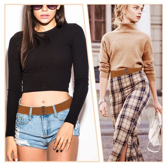 Cobee Unsichtbarer Damengürtel, verstellbarer elastischer Gürtel mit flacher Schnalle, kein sichtbarer Taillengürtel für Jeans, Hosen, Kleider (Braun)