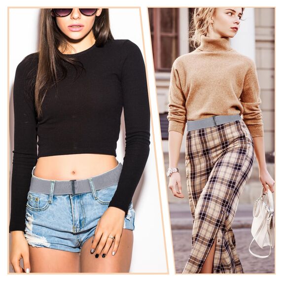 Cobee Unsichtbarer Damengürtel, verstellbarer elastischer Gürtel mit flacher Schnalle, kein sichtbarer Taillengürtel für Jeans, Hosen, Kleider (Grau)