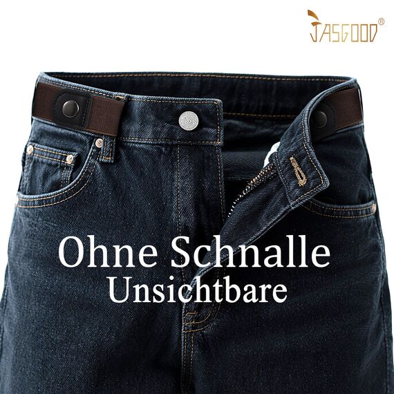 JasGood 2 Stück Gürtel Ohne Schnalle,Elastischer Unsichtbarer Gürtel, Dehnbarer Stretchgürtel für Damen und Herren,Justierbar Schnallenfreier Gurtel Für Jeans Hosen