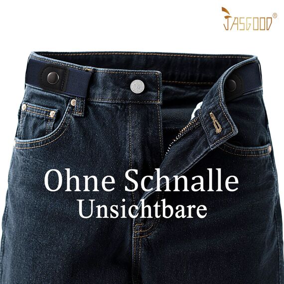 JasGood 2 Stück Gürtel Ohne Schnalle,Elastischer Unsichtbarer Gürtel, Dehnbarer Stretchgürtel für Damen und Herren,Justierbar Schnallenfreier Gurtel Für Jeans Hosen