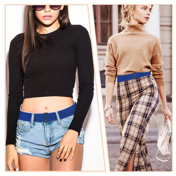 Cobee Unsichtbarer Damengürtel, verstellbarer elastischer Gürtel mit flacher Schnalle, kein sichtbarer Taillengürtel für Jeans, Hosen, Kleider (Blau)