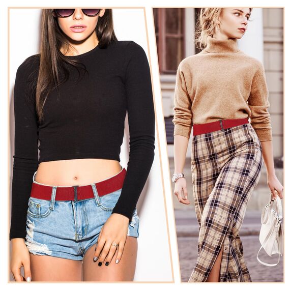 Cobee Unsichtbarer Damengürtel, verstellbarer elastischer Gürtel mit flacher Schnalle, kein sichtbarer Taillengürtel für Jeans, Hosen, Kleider (Rot)
