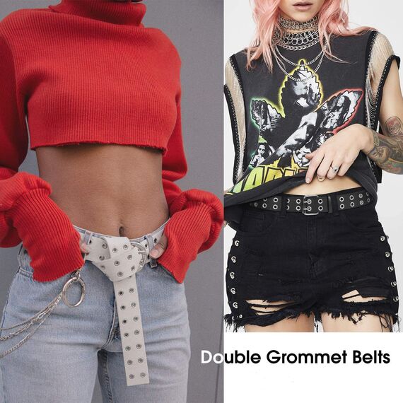 JasGood 2 Stück Punk Gürtel Nietengürtel Damen und Herren Doppelloch Gürtel mit Punk Style CosplayGürtel Hip Hop RockGürtel für Oder Gothic-Outfits