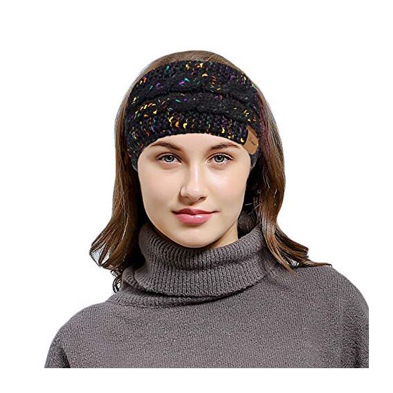 Winter Schleifen Stirnband Damen Gestrickt Warmes Stirnbänder Ohrenwärmer Kopfband Haarband Verdicken für Frauen Mädchen, Elastische Häkelarbeit Thermo Stirnband (Reines Schwarz, reines Grau)