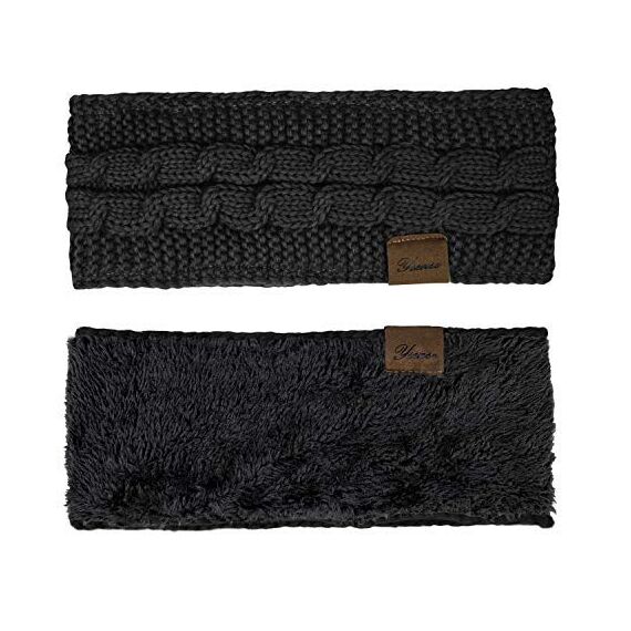 Winter Schleifen Stirnband Damen Gestrickt Warmes Stirnbänder Ohrenwärmer Kopfband Haarband Verdicken für Frauen Mädchen, Elastische Häkelarbeit Thermo Stirnband (Reines Schwarz, reines Grau)