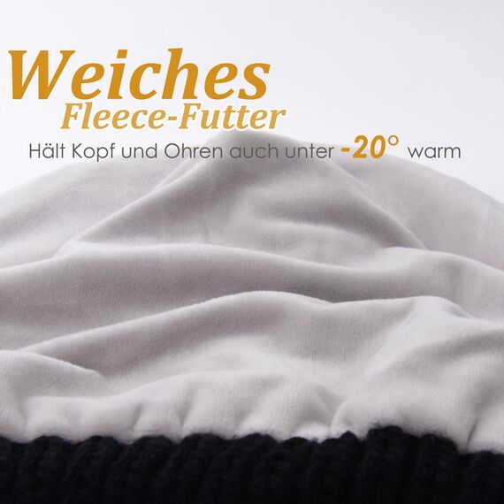 FURTALK Damen Beanie Mütze Warme Wintermütze mit Weichem Innenfutter Gefütterte Strickmütze,Schwarz,Einheitsgröße