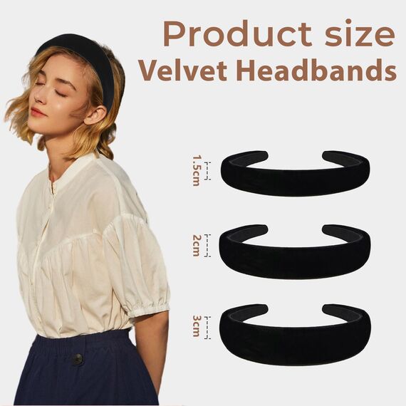 Goiern 3 Stück Samt Haarreifen Schwarz, Solides, Einfaches Haarreif für Damen und Mädchen, Breit, Mittel und Dünn Stirnband, Mode Haarschmuck