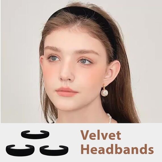 Goiern 3 Stück Samt Haarreifen Schwarz, Solides, Einfaches Haarreif für Damen und Mädchen, Breit, Mittel und Dünn Stirnband, Mode Haarschmuck