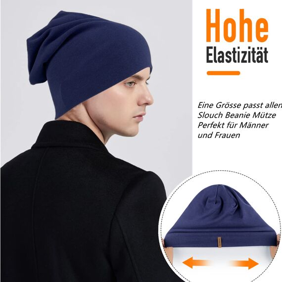 HAMUNI Mütze Damen Herren, Weich Dünne Slouch Beanie Mütze aus Baumwolle, Leichte Atmungsaktiv Longbeanie, Elastisch Jersey Chemo Mütze für Alle Jahreszeiten