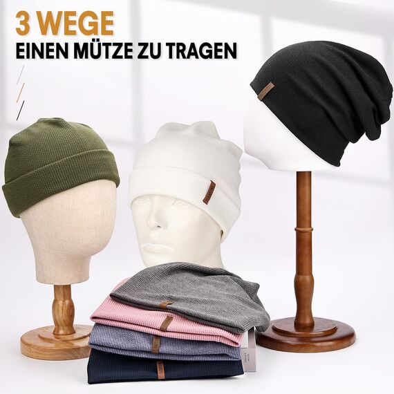 HAMUNI Mütze Damen - Dünne Slouch Beanie Mütze Herren - Leicht Weich Chemo Mützen - Atmungsaktiv Longbeanie - Elastisch Beanie Mütze Ideale für Alle Jahreszeiten (01Weiß)