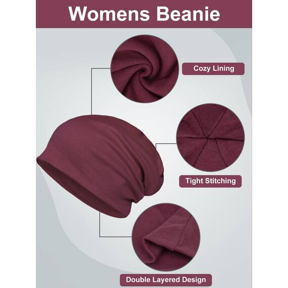 Senker Fashion Slouchy Beanie-Mütze für Damen und Herren, Chemo-Kopfbedeckung, Baumwolle, weich, leicht, Chemo-Totenkopfkappe, elastisch, Schwarz Rot, Large