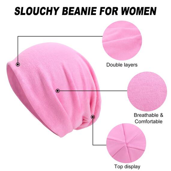 Senker Fashion Slouchy Beanie-Mütze, Baumwolle, Chemo-Kopfbedeckung, für Damen und Herren, 2 Stück, Dunkelgrau/Violett, Large