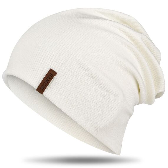 HAMUNI Mütze Damen - Dünne Slouch Beanie Mütze Herren - Leicht Weich Chemo Mützen - Atmungsaktiv Longbeanie - Elastisch Beanie Mütze Ideale für Alle Jahreszeiten (01Weiß)