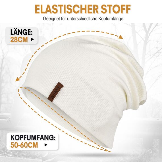 HAMUNI Mütze Damen - Dünne Slouch Beanie Mütze Herren - Leicht Weich Chemo Mützen - Atmungsaktiv Longbeanie - Elastisch Beanie Mütze Ideale für Alle Jahreszeiten (01Weiß)