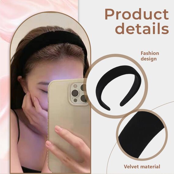 Goiern 3 Stück Samt Haarreifen Schwarz, Solides, Einfaches Haarreif für Damen und Mädchen, Breit, Mittel und Dünn Stirnband, Mode Haarschmuck