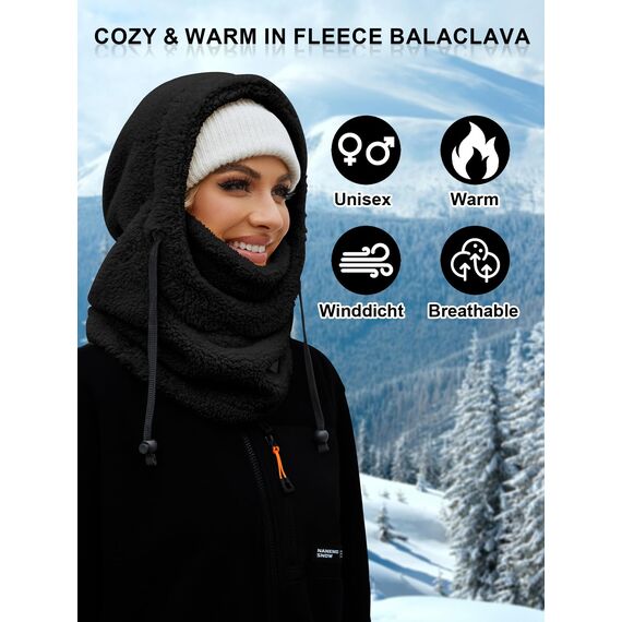 Fuakesor Plüsch Sturmhaube Mütze Winter Thermo Skimaske Fleece Windbeständig Gesichtshaube Mütze Schal Balaclava für Herren Damen (Schwarz)