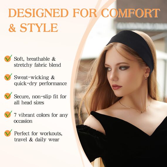 DiyJibb Stirnbänder für Damen, rutschfest, modische Sport-Haarbänder für Damenhaar, weiches Baumwolltuch, dehnbare Stirnbänder für Damen, für Workout, Yoga, Laufen, 7 Stück