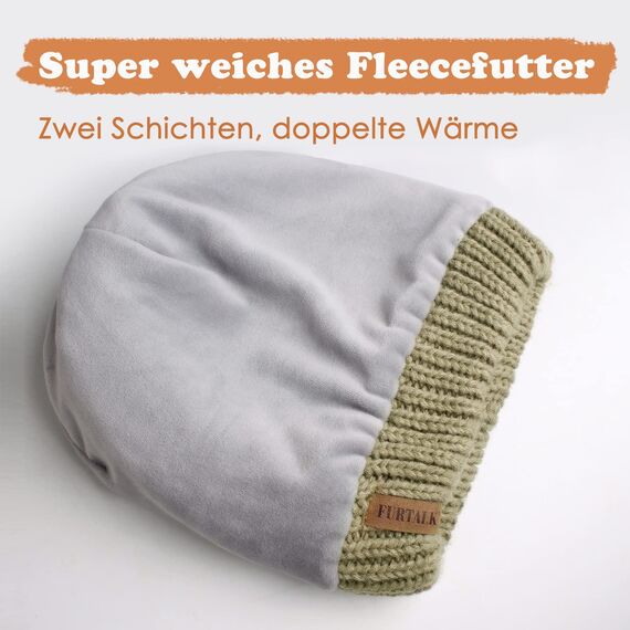 FURTALK Damen Beanie Mütze Warme Wintermütze mit Weichem Innenfutter Gefütterte Strickmütze,Grün mischen,Einheitsgröße