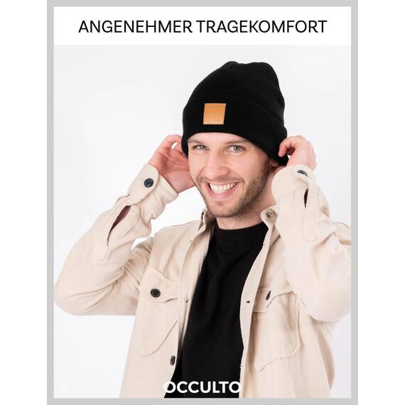 Occulto Leatherpatch Winter Mütze Beanie Khaki