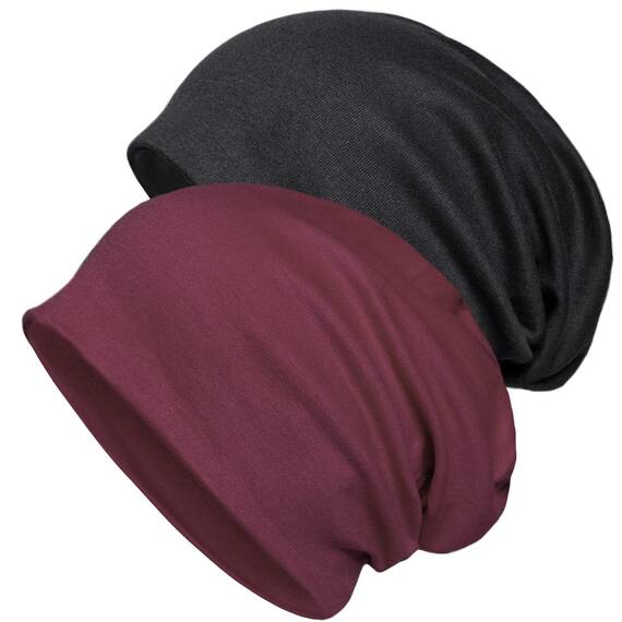 Senker Fashion Slouchy Beanie-Mütze für Damen und Herren, Chemo-Kopfbedeckung, Baumwolle, weich, leicht, Chemo-Totenkopfkappe, elastisch, Schwarz Rot, Large