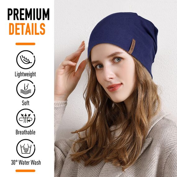 HAMUNI Mütze Damen Herren, Weich Dünne Slouch Beanie Mütze aus Baumwolle, Leichte Atmungsaktiv Longbeanie, Elastisch Jersey Chemo Mütze für Alle Jahreszeiten