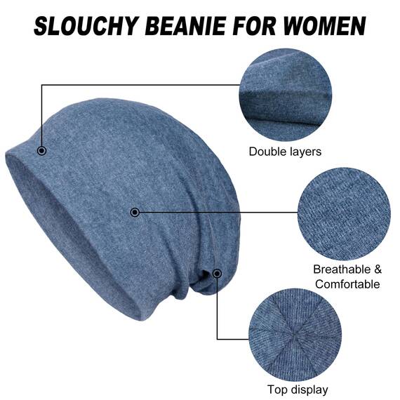 Senker Fashion Slouchy Beanie-Mütze, Baumwolle, Chemo-Kopfbedeckung, Mützen für Damen und Herren, I-Denim-Blau/Rosa, 2 Stück, I-Denim, Blau/Rosa, Large