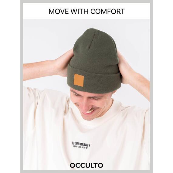 Occulto Leatherpatch Winter Mütze Beanie White