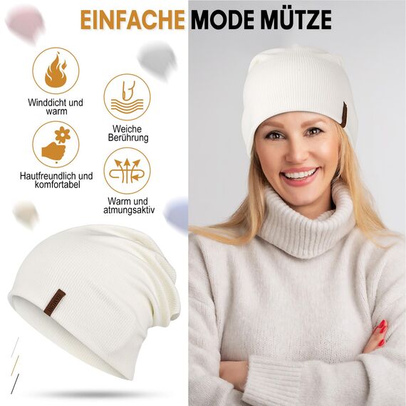 HAMUNI Mütze Damen - Dünne Slouch Beanie Mütze Herren - Leicht Weich Chemo Mützen - Atmungsaktiv Longbeanie - Elastisch Beanie Mütze Ideale für Alle Jahreszeiten (01Weiß)