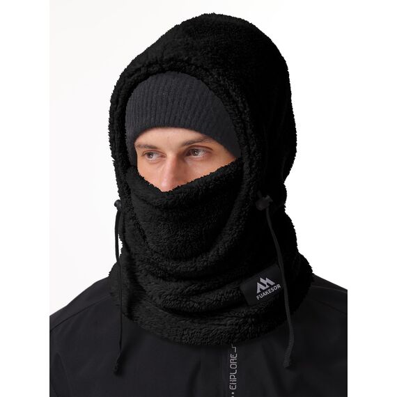 Fuakesor Plüsch Sturmhaube Mütze Winter Thermo Skimaske Fleece Windbeständig Gesichtshaube Mütze Schal Balaclava für Herren Damen (Schwarz)