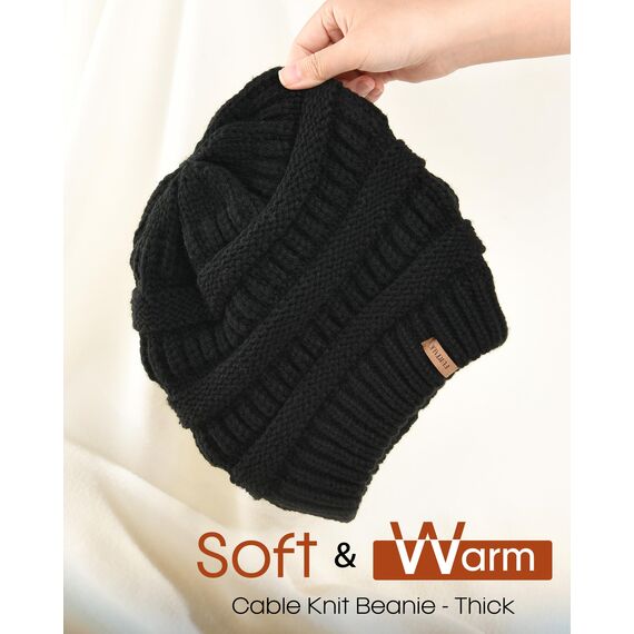 FURTALK Damen Beanie Mütze Warme Wintermütze mit Weichem Innenfutter Gefütterte Strickmütze,Schwarz,Einheitsgröße