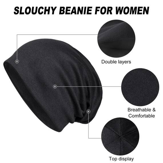 Senker Baggy Soft Cotton Slouchy Stretch Beanie Mütze, Chemo Mützen für Damen und Herren, Schwarz/Rot, 2 Stück, schwarz/red, Einheitsgröße