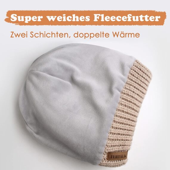 FURTALK Damen Beanie Mütze Warme Wintermütze mit Weichem Innenfutter Gefütterte Strickmütze
