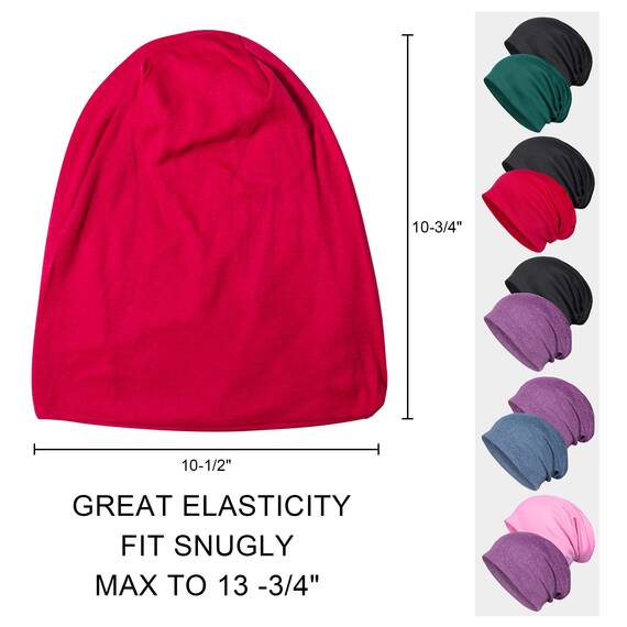 Senker Baggy Soft Cotton Slouchy Stretch Beanie Mütze, Chemo Mützen für Damen und Herren, Schwarz/Rot, 2 Stück, schwarz/red, Einheitsgröße