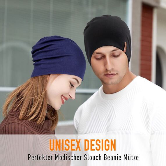 HAMUNI Mütze Damen Herren, Weich Dünne Slouch Beanie Mütze aus Baumwolle, Leichte Atmungsaktiv Longbeanie, Elastisch Jersey Chemo Mütze für Alle Jahreszeiten