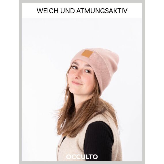 Occulto Leatherpatch Winter Mütze Beanie Rosé