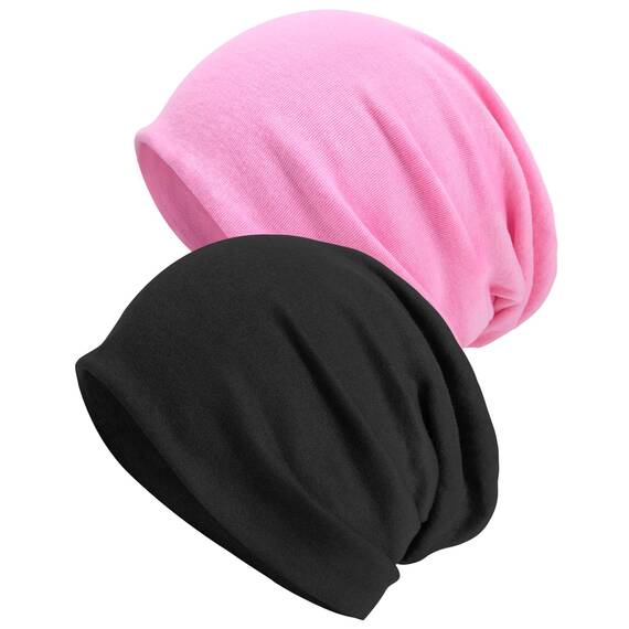 Senker Fashion Slouchy Beanie-Mütze, Baumwolle, Chemo-Kopfbedeckung, für Damen und Herren, 2 Stück, Dunkelgrau/Violett, Large