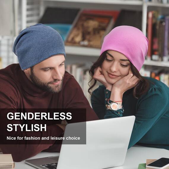 Senker Fashion Slouchy Beanie-Mütze, Baumwolle, Chemo-Kopfbedeckung, Mützen für Damen und Herren, I-Denim-Blau/Rosa, 2 Stück, I-Denim, Blau/Rosa, Large