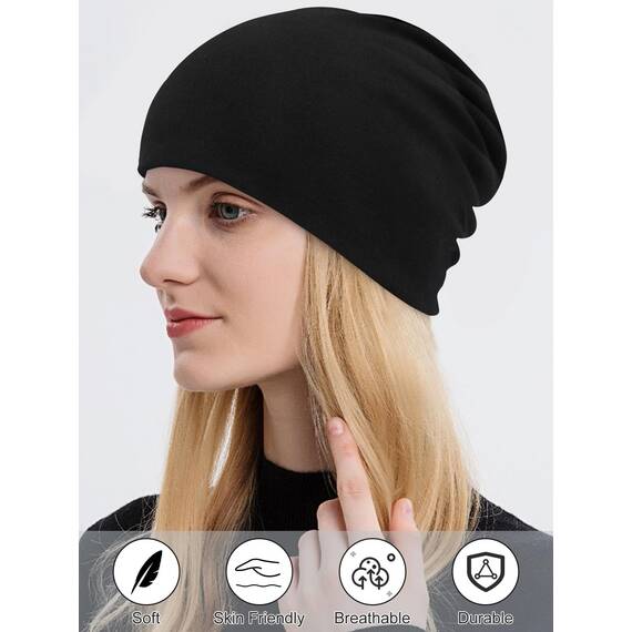 Senker Fashion Slouchy Beanie-Mütze aus Baumwolle, Chemo-Kopfbedeckung für Damen und Herren, weich, leicht, Chemo-Totenkopfmütze, elastische Schlafmütze, Schwarz Khaki, Large
