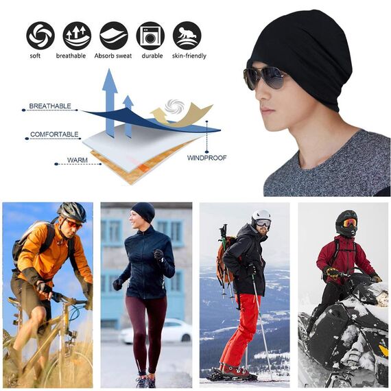 YOFASEN Slouchy Beanie Mütze - Chemo Cancer Kopfbedeckung aus Baumwolle Schlafmütze Turban Kopfbedeckung Strecken Muslimisches Kopftuch für Frauen Männer, Schwarz, One size