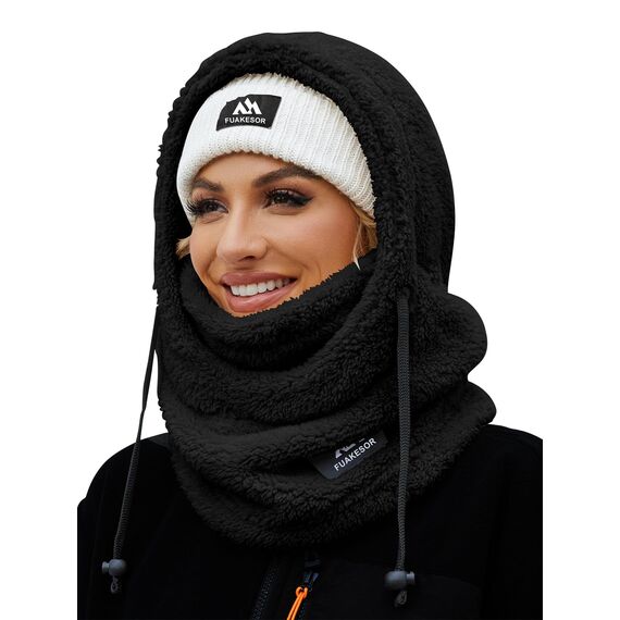 Fuakesor Plüsch Sturmhaube Mütze Winter Thermo Skimaske Fleece Windbeständig Gesichtshaube Mütze Schal Balaclava für Herren Damen (Schwarz)