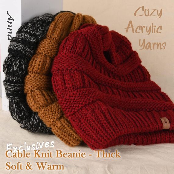 FURTALK Damen Beanie Mütze Warme Wintermütze mit Weichem Innenfutter Gefütterte Strickmütze,Weinrot,Einheitsgröße