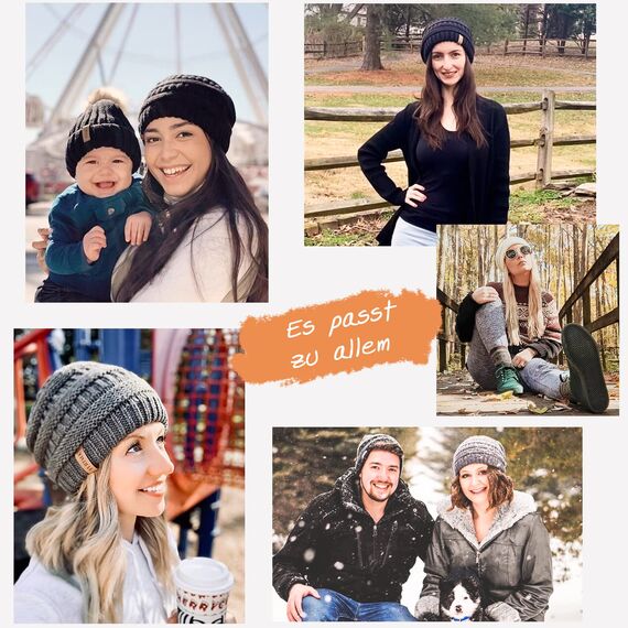 FURTALK Damen Beanie Mütze Warme Wintermütze mit Weichem Innenfutter Gefütterte Strickmütze,Grün mischen,Einheitsgröße